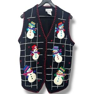 B.P. DESIGN BLACK UGLY CHRISTMAS‎ WOMEN'S SWEATER VEST SNOWMEN LADIES M